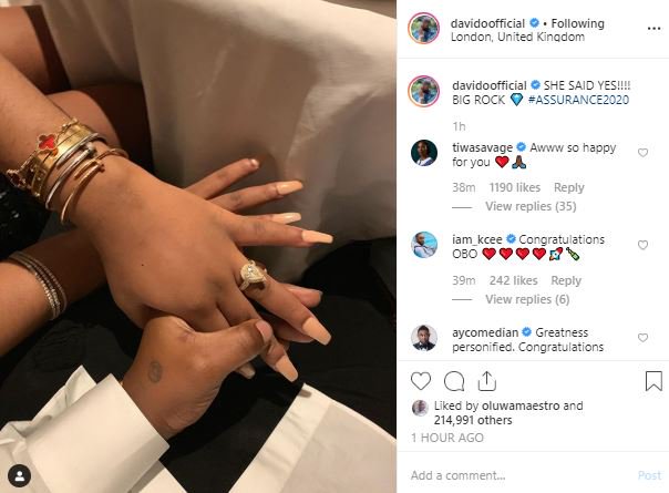 davido got engaged with chioma